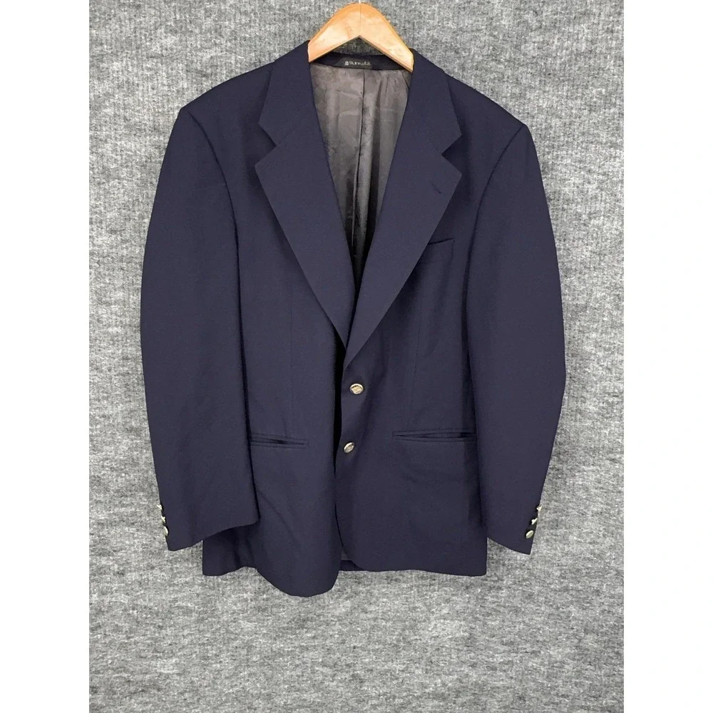 VTG Burberrys Blazer Sport Coat Mens 42 Blue Super 100s Wool Gold Buttons USA